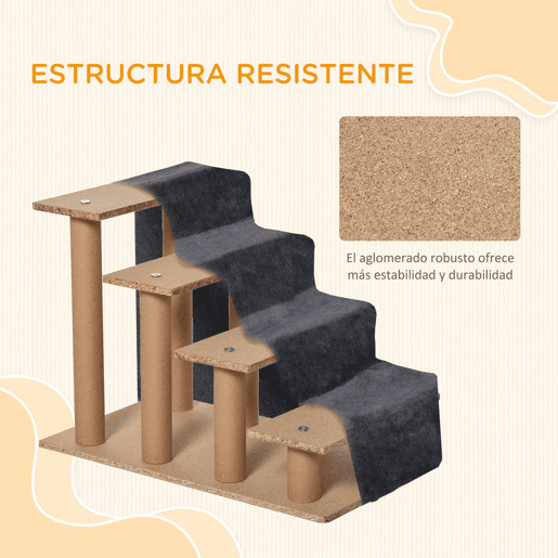 PawHut Escada para Animais de Estimação com 4 Degraus 2 em 1 com Capa Removível e Lavável Escada para Cães Gatos Carga 30kg 60x35x44 cm Cinza Escuro