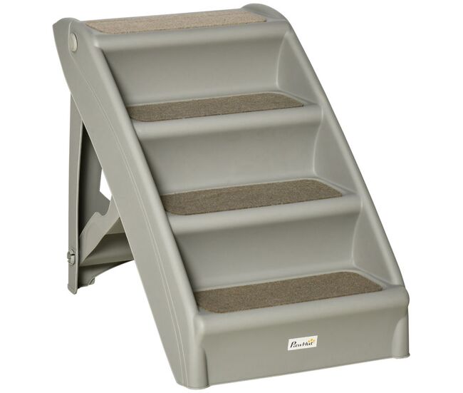 Pawhut escalera plegable para mascotas de 4 peldaños escalón para perros gatos portátil con alfombras antideslizantes para cama sofá carga 20 kg