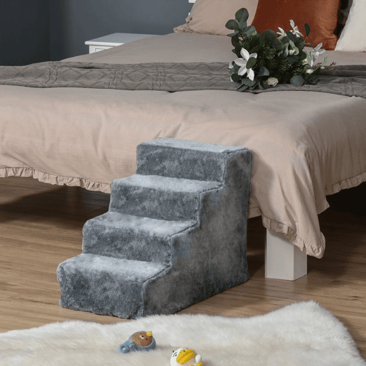 PawHut Escada para Animais de Estimação com 4 Degraus 2 em 1 com Capa Removível e Lavável Escada para Cães Gatos Carga 30kg 60x35x44cm Cinza