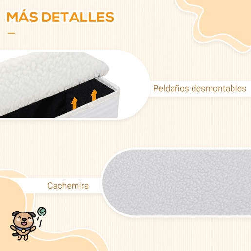 PawHut Escada para Animais de Estimação com 3 Degraus Dobráveis, Tampas Rebatíveis e Espaço de Arrumação, Para Cães e Gatos Pequenos, Velo Berbere, Para Cama ou Sofá, 40x54x48 cm, Branco