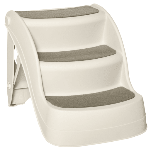 PawHut Escada para Cães de 3 Degraus Dobrável Escada de Plástico para Animais de Estimação com Tapetes Antiderrapantes para Cama Sofá Carga 15kg 49x38x38cm Creme