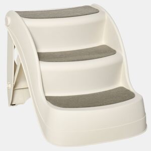 PawHut Escada para Cães de 3 Degraus Dobrável Escada de Plástico para Animais de Estimação com Tapetes Antiderrapantes para Cama Sofá Carga 15kg 49x38x38cm Creme