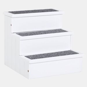 PawHut Escada para Animais de Estimação de 3 Degraus com Armazenamento e Tapete Antiderrapante Portátil Carga Máxima 30kg 40,5x44,5x38 cm Branco