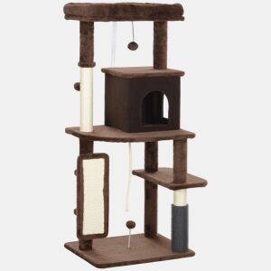 PawHut Arranhador para Gatos Grande Altura 132 cm Arranhador para Gatos com Plataformas Postes com Escova Bolas Suspensas e Almofadas para Arranhar Marrom