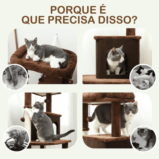 PawHut Arranhador para Gatos Grande Altura 132 cm Arranhador para Gatos com Plataformas Postes com Escova Bolas Suspensas e Almofadas para Arranhar Marrom