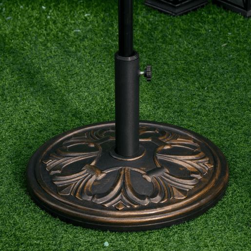 Outsunny Base para Chapéu de Sol Peso 13 kg Base Chapéu de Sol Redondo de HDPE e Cimento para Mastros Ø353848 mm para Varanda Pátio Jardim Ø48x34 cm Preto e Bronze