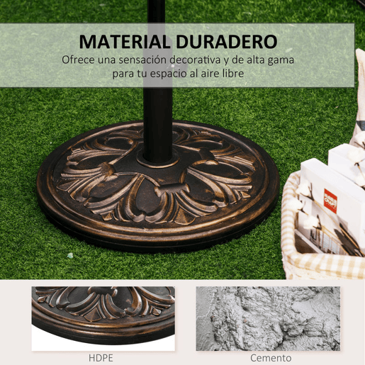 Outsunny Base para Chapéu de Sol Peso 13 kg Base Chapéu de Sol Redondo de HDPE e Cimento para Mastros Ø353848 mm para Varanda Pátio Jardim Ø48x34 cm Preto e Bronze