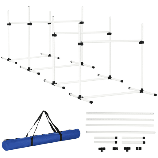PawHut Conjunto de Treinamento de Agilidade para Cães Animais de Estimação 4 Peças Obstáculos de Salto com Altura Ajustável e Bolsa de Transporte para Exteriores 99x65x94 cm Branco