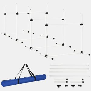 PawHut Conjunto de Treinamento de Agilidade para Cães Animais de Estimação 4 Peças Obstáculos de Salto com Altura Ajustável e Bolsa de Transporte para Exteriores 99x65x94 cm Branco