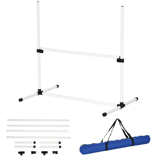 PawHut Conjunto de Treinamento de Agilidade para Cães Animais de Estimação 4 Peças Obstáculos de Salto com Altura Ajustável e Bolsa de Transporte para Exteriores 99x65x94 cm Branco
