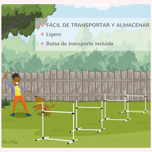 PawHut Conjunto de Treinamento de Agilidade para Cães Animais de Estimação 4 Peças Obstáculos de Salto com Altura Ajustável e Bolsa de Transporte para Exteriores 99x65x94 cm Branco