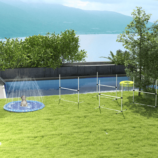 PawHut Conjunto de Treinamento de Agilidade para Cães Animais de Estimação 4 Peças Obstáculos de Salto com Altura Ajustável e Bolsa de Transporte para Exteriores 99x65x94 cm Branco