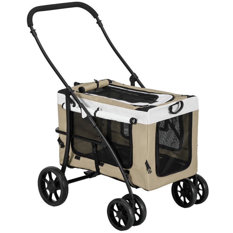 Pawhut carrito para perros 4 en 1, cochecito para perros plegable, transportín para mascotas con vagón desmontable, cojín, carga 10 kg, para pequeños, caqui