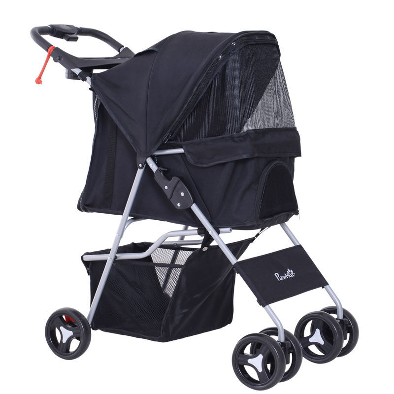 Pawhut carrito para perros plegable cochecito para mascotas carrito para perros pequeños con toldo ajustable cesta de almacenaje 2 ruedas universales carga 15 kg 77x45x99,5 cm negro
