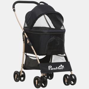 PawHut Carrinho para Animais de Estimação 3 em 1 Carrinho para Cães e Gatos Dobrável com Bolsa de Transporte Cesta de Armazenamento e Travão Tecido de Oxford 600D Carga Máxima 15kg 82x49,5x98cm Preto