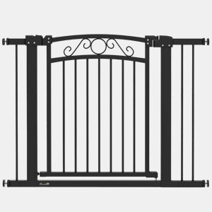 PawHut Barreira de Segurança para Cães Extensível 76-102 cm Barreira para Animais de Estimação Barreira para Cães com 2 Extensões Duplo Bloqueio para Escada Porta Preto