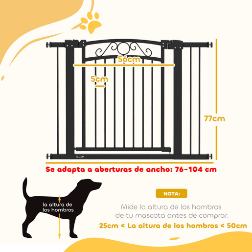 PawHut Barreira de Segurança para Cães Extensível 76-102 cm Barreira para Animais de Estimação Barreira para Cães com 2 Extensões Duplo Bloqueio para Escada Porta Preto