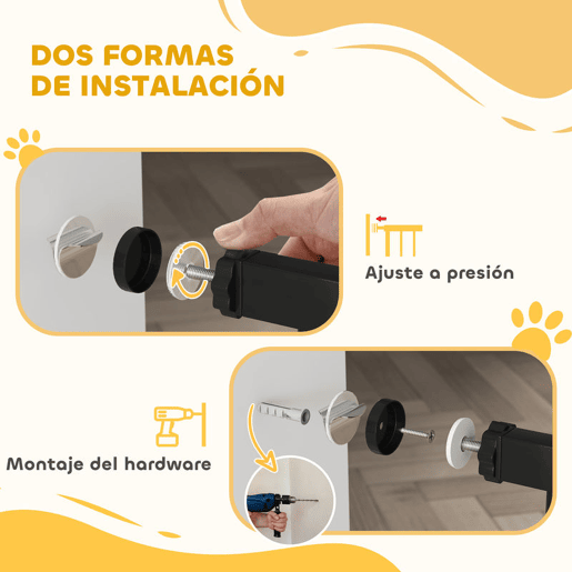 PawHut Barreira de Segurança para Cães Extensível 76-102 cm Barreira para Animais de Estimação Barreira para Cães com 2 Extensões Duplo Bloqueio para Escada Porta Preto