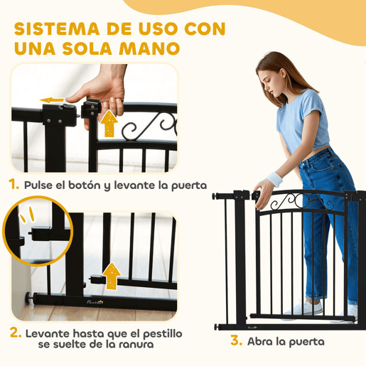 PawHut Barreira de Segurança para Cães Extensível 76-102 cm Barreira para Animais de Estimação Barreira para Cães com 2 Extensões Duplo Bloqueio para Escada Porta Preto