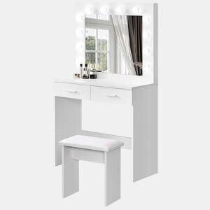 Toucador com espelho e luzes LED Nyana Home | Design moderno e funcional | 2 gavetas grandes | Inclui banco acolchoado | Medidas: 80x140x40 cm