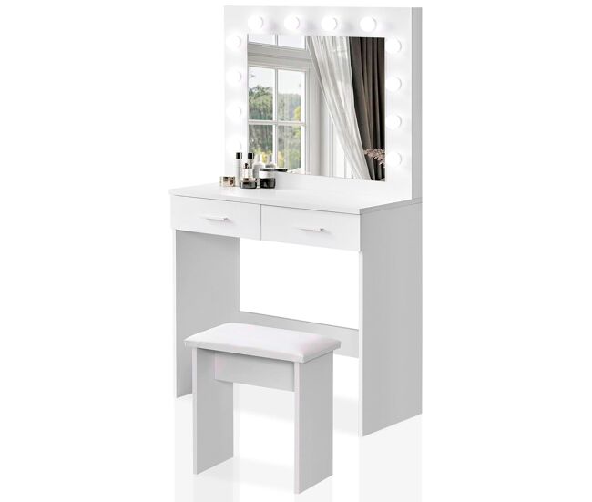 Tocador con espejo y luces led nyana home | diseño moderno y funcional | 2 cajones amplios | incluye taburete acolchado | medidas: 80x140x40 cm