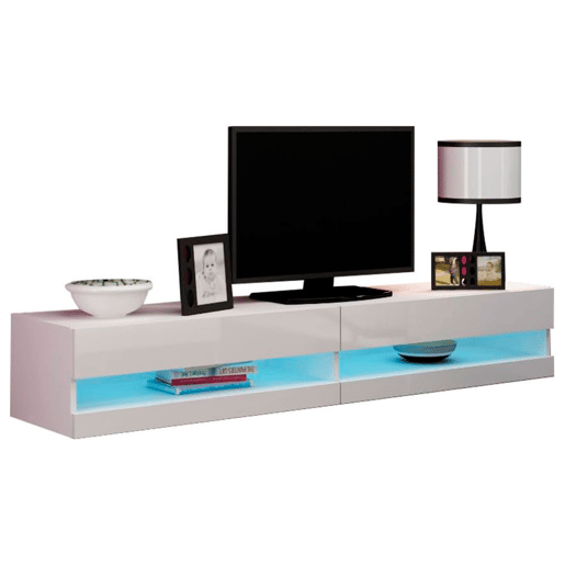 Gabinete de TV moderno Nyana Home | Com luz LED integrada | Design flutuante e elegante | Amplo armazenamento | Medidas: 180x30x40cm | Branco Gabinete de TV moderno Nyana Home | Com luz LED integrada | Design flutuante e elegante | Amplo armazenamento | Medidas: 180x30x40cm | Branco
