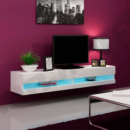 Gabinete de TV moderno Nyana Home | Com luz LED integrada | Design flutuante e elegante | Amplo armazenamento | Medidas: 180x30x40cm | Branco Gabinete de TV moderno Nyana Home | Com luz LED integrada | Design flutuante e elegante | Amplo armazenamento | Medidas: 180x30x40cm | Branco