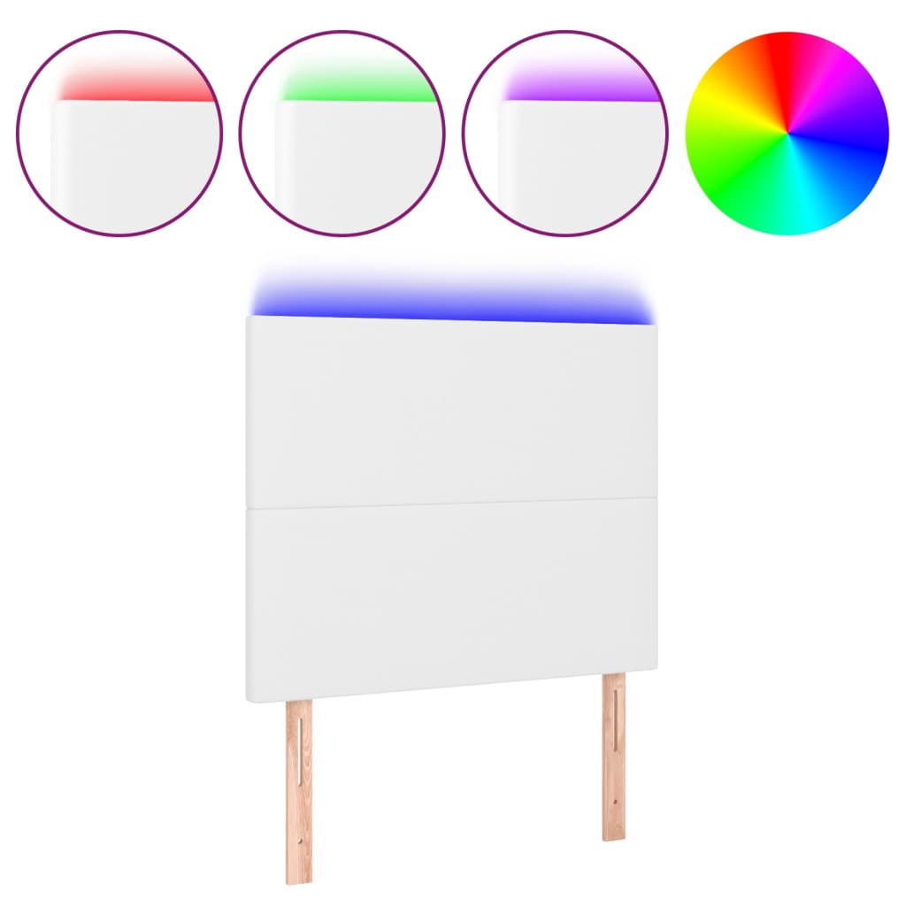 Cabecero con luces led cuero sintético blanco 90x5x118/128 cm