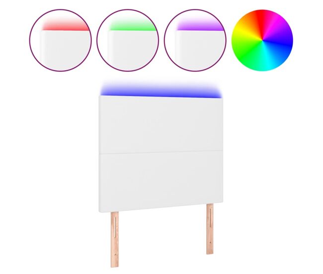 Cabecero con luces led cuero sintético blanco 90x5x118/128 cm