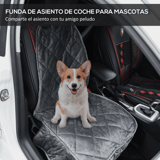PawHut Capa de Assento Dianteiro de Carro para Cães Protetor Antiderrapante com Fixação e Correia Envolvente para Caminhões Furgões SUV 105x46cm Cinza