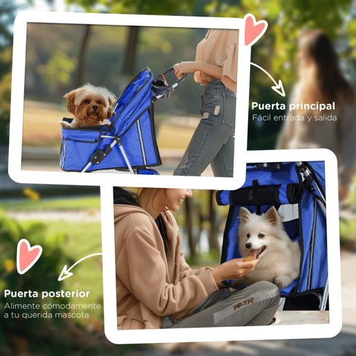 PawHut Carrinho para Animais de Estimação Dobrável Carrinho para Cães e Gatos com Rodas Giratórias Cesto e Suporte para Copos 75x45x97cm Azul