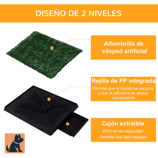 PawHut Sanita para Cães com Relva Artificial e Bandeja Sanita Interior para Animais de Estimação com Bandeja Lavável 51x63x6 cm Verde