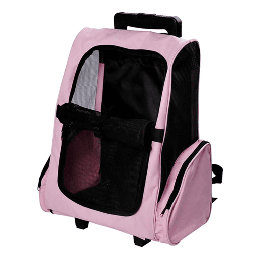 PawHut Transportadora 2 em 1 para Animais de Estimação Mochila ou Carrinho de Viagem para Cães e Gatos com 2 Rodas Alça Retrátil de Alumínio e Bolso de Armazenamento 42x25x55cm Rosa