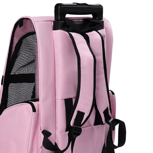 PawHut Transportadora 2 em 1 para Animais de Estimação Mochila ou Carrinho de Viagem para Cães e Gatos com 2 Rodas Alça Retrátil de Alumínio e Bolso de Armazenamento 42x25x55cm Rosa