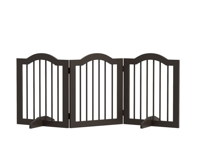 Pawhut barrera de seguridad para perros pequeños plegable 154,5x61 cm barrera para perros en casa de 3 paneles con patas anchos para escaleras pasillos café