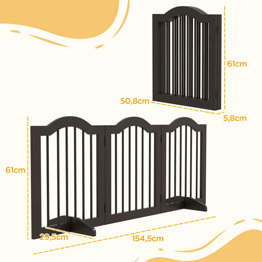 PawHut Barreira de Segurança Dobrável para Cães Pequenos Barreira de Proteção para Animais de Estimação com 3 Painéis e 2 Suportes para Portas Escadas Corredores 154,5x29,5x61 cm Marrom Escuro PawHut Barreira de Segurança Dobrável para Cães Pequenos Barreira de Proteção para Animais de Estimação com 3 Painéis e 2 Suportes para Portas Escadas Corredores 154,5x29,5x61 cm Marrom Escuro