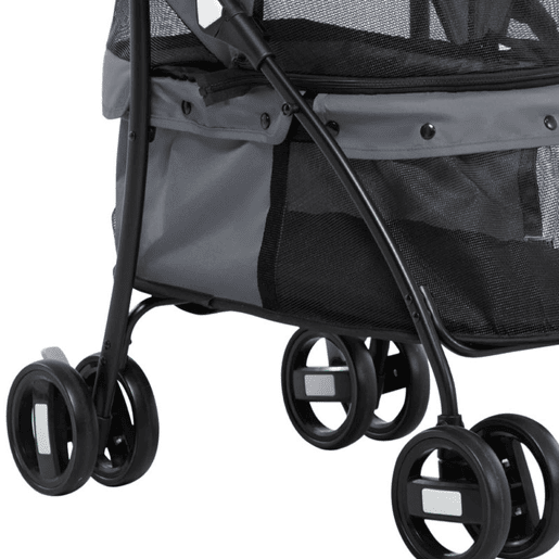 PawHut Carrinho para Animais de Estimação Dobrável Carrinho de Passeio para Cães e Gatos com Janela de Malha Almofada Lavável Arnês de Segurança e Estrutura de Aço 82x47x97cm Cinza