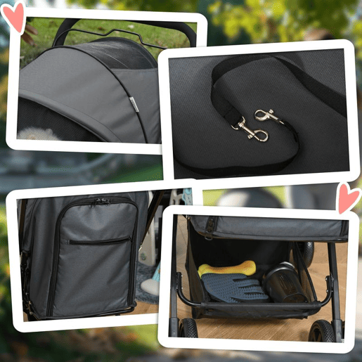 PawHut Carrinho para Animais de Estimação Dobrável Carro para Cães e Gatos com Capô Ajustável Cesta de Armazenamento Cinto de Segurança Tecido Oxford 600D Aço 76,5x52x95cm Cinza