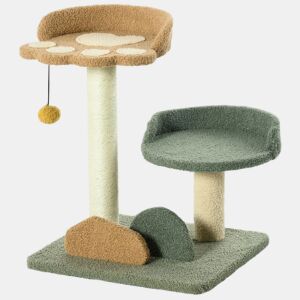 PawHut Arranhador para Gatos Pequeno com 52 cm Torre para Gatos Centro de Atividades para Gatos com Cama Poste de Sisal e Bola Suspensa 43x39x52 cm Multicor