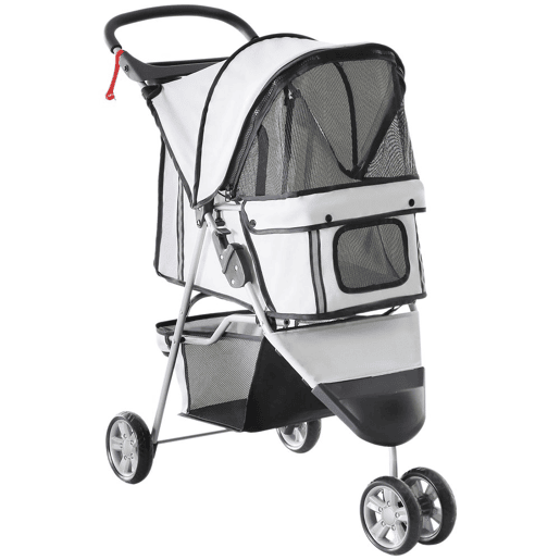 PawHut Carrinho para Animais de Estimação Dobrável Carrinho para Cães e Gatos com Rodas Giratórias Cesto e Suporte para Copos 75x45x97cm Cinza