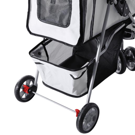 PawHut Carrinho para Animais de Estimação Dobrável Carrinho para Cães e Gatos com Rodas Giratórias Cesto e Suporte para Copos 75x45x97cm Cinza