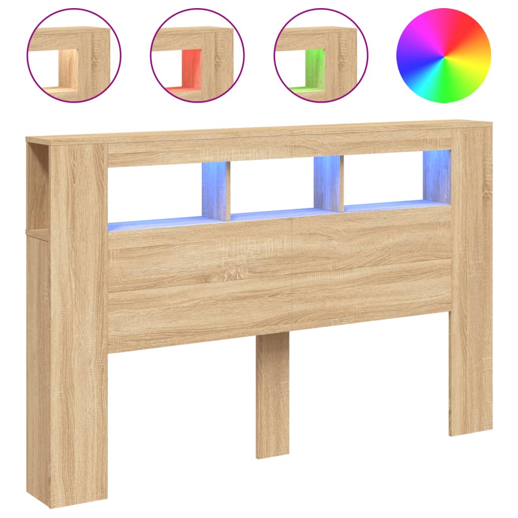 Cabecero led madera ingenieria roble sonoma 160x18,5x103,5 cm