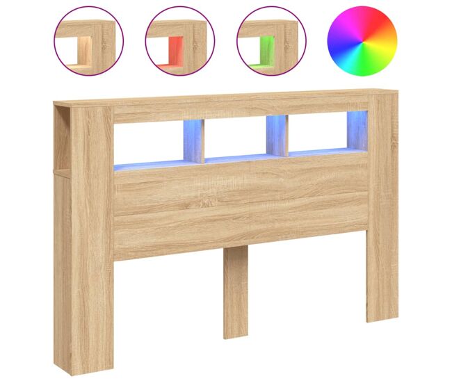 Cabecero led madera ingenieria roble sonoma 160x18,5x103,5 cm