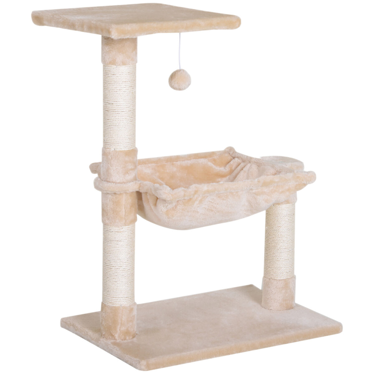 Pawhut árbol rascador para gatos centro de actividad plataforma caseta postes de sisal hamaca bola 50x36x70 cm beige