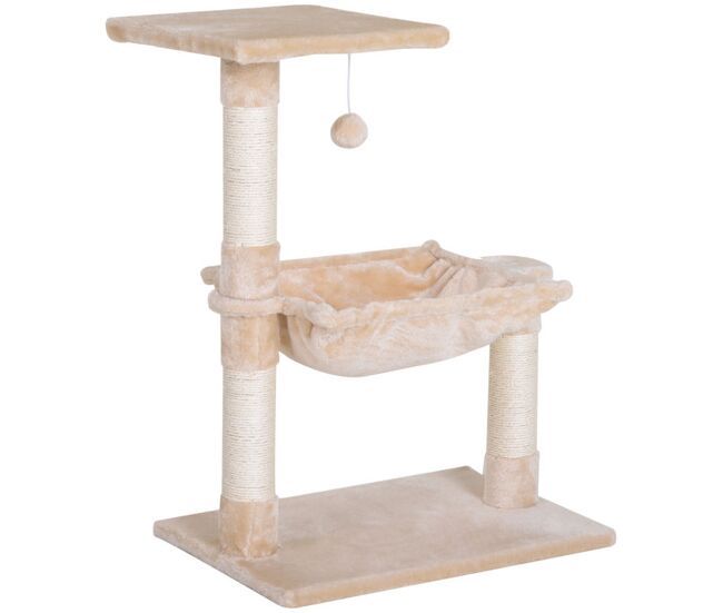 Pawhut árbol rascador para gatos centro de actividad plataforma caseta postes de sisal hamaca bola 50x36x70 cm beige