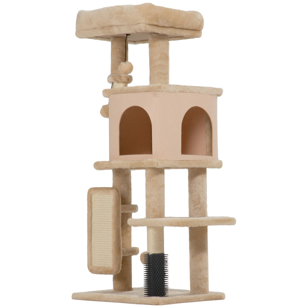 Pawhut árbol rascador para gatos altura 104 cm árbol para gatos torre para gatos con plataformas poste con cepillo bolas colgantes y almohadilla para rascar beige