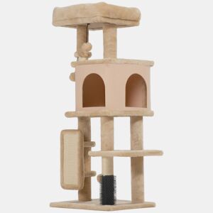 PawHut Arranhador para Gatos Grande Altura 104 cm Arranhador para Gatos com Plataformas Postes com Escova Bolas Suspensas e Almofadas para Arranhar Bege