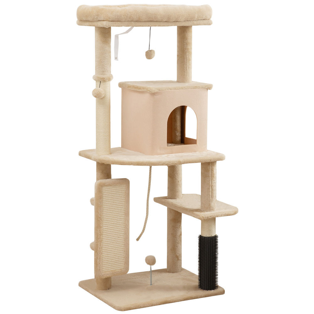 Pawhut árbol rascador para gatos altura 132 cm árbol para gatos torre para gatos con plataformas poste con cepillo bolas colgantes y almohadilla para