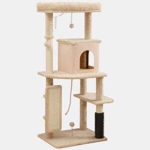 PawHut Arranhador para Gatos Grande Altura 132 cm Arranhador para Gatos com Plataformas Postes com Escova Bolas Suspensas e Almofadas para Arranhar Bege