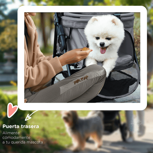 PawHut Carrinho de animal de estimação dobrável para cães removível de aço Tecido Oxford Rodas giratórias Freios Janela para gatos pequenos Cães 67x45x96 cm Cinza